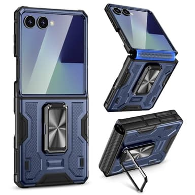 VEGO for Galaxy Z Flip 7 Case [Built-in Screen Protector][Anti-Scratch] [Hinge Protection] Military Drop Protection Ring Kickstand Phone Case for Samsung Galaxy Z Flip 7 5G 2025(Not for Flip 7FE)-Blue