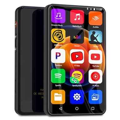Portable 144GB MP3 Player with Bluetooth and WiFi, Ninsiden 4" HD Full Touch Screen MP3 Player with Spotify, Amazon Music,YouTube,Pandora,Libby,Android Mainstrem Media MP4 Music Player for Kids,Black