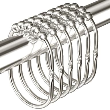 MENGJINGO 12PCS Wide Shower Curtain Hooks Rings, Rust Proof Stainless Steel, Heavy Duty Shower Hooks Rings for Bathroom Shower Rods Curtains Liners, Easy Glide Rollers, Set of 12,Chrome