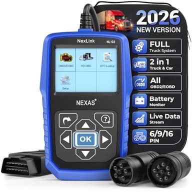 NEXAS Heavy Duty Truck Scanner NL102 Full System Diesel Truck Scan Tool for Cummins, Isuzu, Freightliner, Caterpillar, Detroit, Peterbilt, 2-in-1 Code Reader Read & Clear Fault Codes for Truck & Car