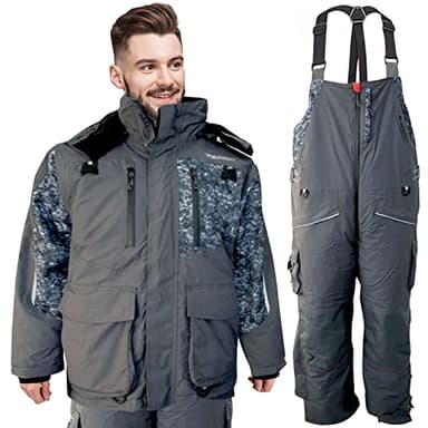 WindRider Ice Fishing Suit | Insulated Bibs and Jacket | Flotation | Tons of Pockets | Adjustable Inseam | Reflective Piping | Waterproof Gear for Ice Fishing and Snowmobiling (Medium)