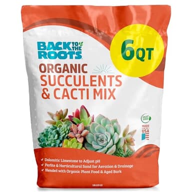 Back to The Roots 100% Organic Succulent & Cacti Mix (6 Quart) | Made in The USA | Premium Nutrition for Indoor and Outdoor Plants