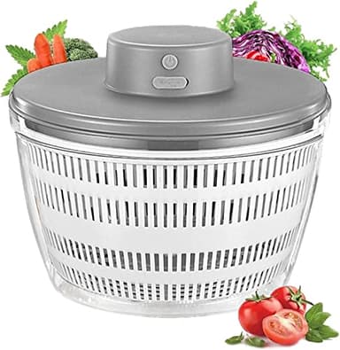 Electric Salad Spinner, 4L Wireless USB Salad Spinner Dehydrator for Fruit Vegetables, Large Capacity Salad Vegetable Dryer, Quick Drainage Electric Mixer White