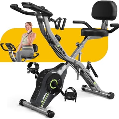 Goimu Exercise Bike, 5 in 1 Foldable Stationary Bike for Seniors, 16-Level Adjustable Magentic Resistance, Indoor Recumbent Bike with 330LB Capacity, Comfortable Seat Backrest (Dark Grey)