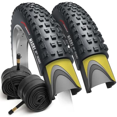 Fincci 27.5 x 2.35 Inch Foldable Mountain Bike Tire with Schrader Inner Tube – 60-584 – 60 TPI – 1mm Nylon Anti-Puncture Protection – MTB, Enduro & Hybrid Bicycle Tires – Pack of 2