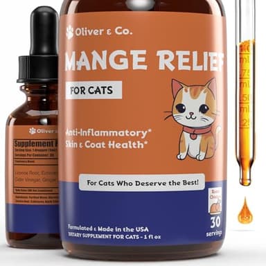 Natural Mange Treatment Cats - Feline Mange Treatment - May Help to Reduce Dry, Itchy, Red Skin, & Much More - Cat Immune Support - Cat Dandruff Treatment - 1 fl oz - Chicken Flavor