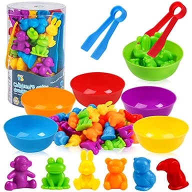TSYAN Counting Animals Matching Games Sensory Toys with Sorting Bowls Preschool Learning Activities Color Classification Montessori Educational Toys Set Gift for Boys Girls Toddlers Toys Age 3+