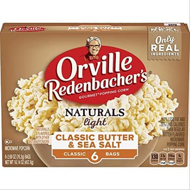 Orville Redenbacher’s Microwave Popcorn, Naturals Light Classic Butter and Sea Salt Popcorn, 3g Fiber Per Serving, 2.7 oz., 6-Count