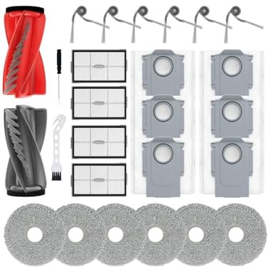 BUXEBUX 26Pcs Qrevo CurvX Accessories Replacement Parts for Roborock Saros 10R, Qrevo CurvX Robot Vacuum Kit, 2 Main Brush 4 Hepa Filter 6 Mop Pads 6 Side Brush 6 Dust Bags 1 Screwdriver 1 Clean Tool