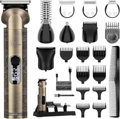 Hatteker Beard Trimmer Kit Professional Hair Clipper Zero Gapped T-Blade Electric Razor Shaver for Nose Ear Body Face Mustache Trimmer for Men Cordless Grooming Kit 8 in 1