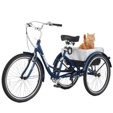 Viribus Adult Tricycle, 7 Speed Tricycle for Adults 26 inch with Dual Chains, 3 Wheel Bikes for Adults 400 lb. Capacity, Adult Trikes for Men Seniors, Three Wheel Bicycle Navy Blue