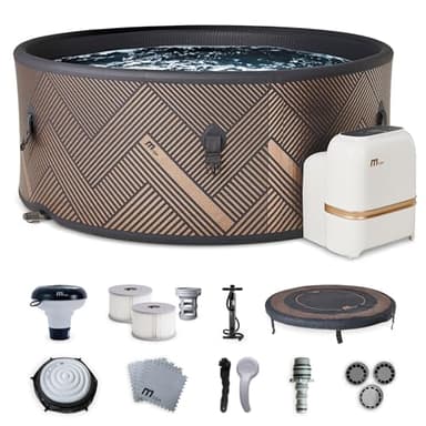 MSpa 6-Person Inflatable Hot Tub, Round Bubble Massage Spa for Outdoor Use, Champagne Gold - Portable Blow-Up Machine with Accessories for Home and Personal Relaxation