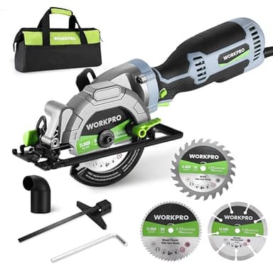 WORKPRO 5.8Amp 3500RPM Circular Saw with Parallel Guide, Maximum Cutting Depth 1-11/16''(90°),1-1/8''(45°), Compact Circular Saw with Three 4-1/2" Blades for Wood, PVC, Tile, Cement Block