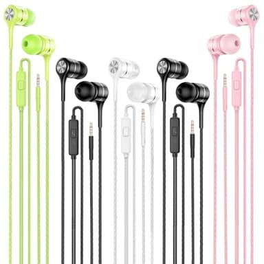 LWZCAM Wired Earbuds with Microphone 5 Pack, in-Ear Headphones with Heavy Bass, High Sound Quality Earphones Compatible with iPad, Laptop, MP3, Android Smartphones, Fits All 3.5mm Jack Device