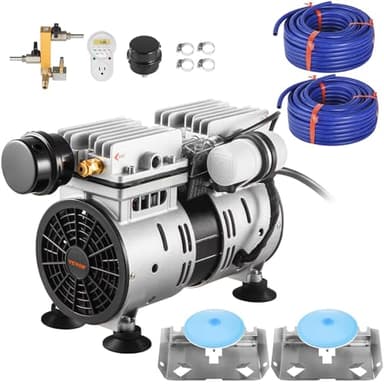 VEVOR Pond Aerator, 550W Power, 5.2CFM for Up to 3 Acre 50' Lake, Includes 3/4 HP Compressor & 2 100' Weighted Tubings & 2 Diffusers, Air Compressor for Deep Water Oxygen Circulation