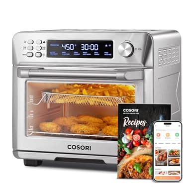 COSORI Smart 12-in-1 Air Fryer Toaster Oven Combo, Airfryer Convection Oven Countertop, Bake, Roast, Reheat, Broiler, Dehydrate, 75 Recipes & 3 Accessories, 26QT, Silver-Stainless Steel
