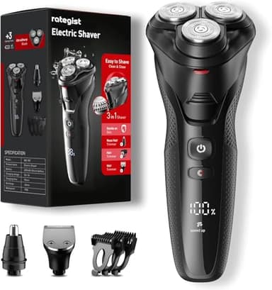 rategist Cordless Electric Razor for Men: 3-in-1 Shaver for Beard/Nose/Sideburns - IPX7 Waterproof Travel Kit - Precision Blades & Turbo Speed