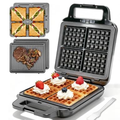 FineMade Belgian Waffle Maker with Removable Plates, Waflera Electrica, Large Waffle Iron, 3 in 1 Panini Grill Press Breakfast Sandwich Maker, Electric Griddle, Grilled Cheese Maker, Breakfast Station