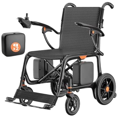28lbs Ultralight 28 Miles Long Range 100% Carbon Fiber Travel Electric Wheelchairs for Adults, FreeWink Foldable Portable Electric Wheelchairs with 2 Lithium Batteries for All Terrain Airline Approved