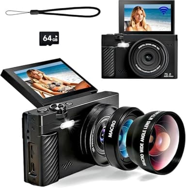4K Vlogging Camera with 31 Filters & 64MP - 180° Flip Screen Digital Camera for YouTube with WiFi, 18X Zoom, Macro & Wide-Angle Lenses - Complete Travel Kit for Beginners, Teens