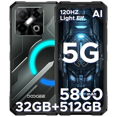 DOODEE Blade GT Pro 5G Rugged Phone with LED Light Effect,32GB+512GB/2TB Rugged Smartphone,6.72” FHD+120Hz, 5800 mAh Android Phone,100MP+32MP AI Camera/Face& Finger ID/NFC,Black