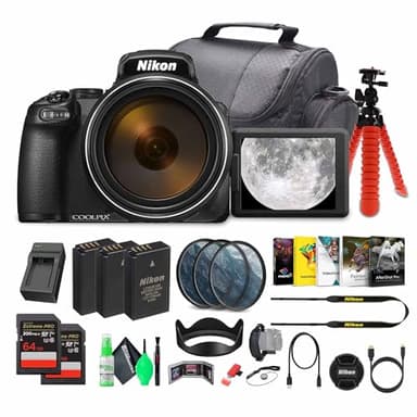 Nikon COOLPIX P1100 125x Super Zoom Compact Digital Camera (26541) + Photo Software + 2 x 64GB Memory Card + Lens Filter Kit + Camera Bag + 2 x EN-EL20 + Charger + More