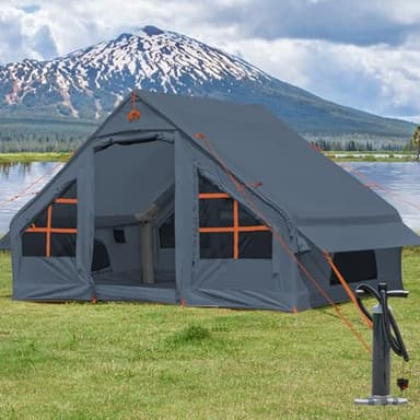 Inflatable Tent with Pump, 4-6 Person Glamping Camping Tents House, Easy Setup Blow Up Family Tents for 4 Seasons Waterproof Inflatable Tent for Camping with Mesh Windows.