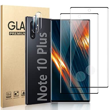 [2+2 Pack] For Note 10 Plus Screen Protector and Camera Lens Protector,Fingerprint Unlock, Ultra HD Clear 9H Hardness Scratch Resistant,3D Full Coverage Tempered Glass, For Note 10 Plus (6.8 Inch)