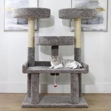 Prestige Cat Trees 46″ XXL Heavy Duty Cat Tree – Extra-Large, Sturdy Indoor Cat Tower with Multiple Perches, Sisal Scratch Posts & Solid Wood Base (Gray)