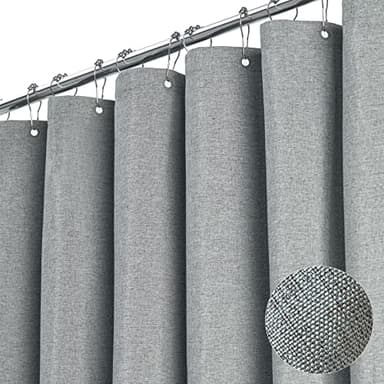 BTTN Grey Fabric Shower Curtain, 230GSM Linen Textured Heavy Duty Cloth Shower Curtain Set with Hooks, Waterproof Neutral Weighted Hotel Luxury Decorative Shower Curtains for Bathroom(Gray, W72xH72)