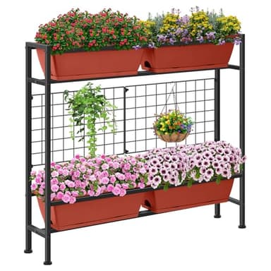 CADUKE Raised Garden Bed, Garden Raised Planter Box with Legs, 32" Elevated Vegetable Garden Beds with Drainage Holes & Trellis, Herb Garden Planter Outdoor for Vegetables, Balcony, Red