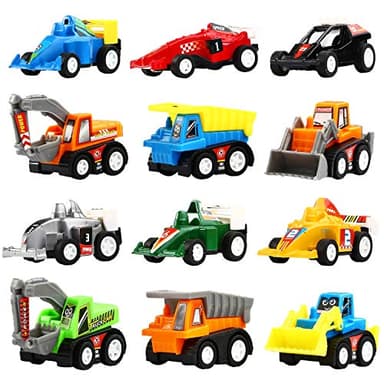 Yeonha Toys Pull Back Vehicles, 12 Pack Mini Assorted Construction Vehicles and Race Car Toy for Kids and Toddlers