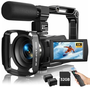 8K Video Camera Camcorder 2025 Latest 88MP Ultra HD Video Cameras Wifi Vlogging Camera for YouTube 18X Digital Video Cameras with 32G Card Microphone 6-Axis Anti-Shake IR Night Vision Video Recorder