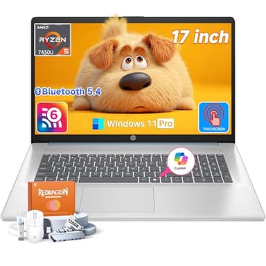 HP 2026 17 inch Touchscreen Laptop, Windows 11 Pro, Copilot AI, AMD Ryzen 5 7430U, 17.3" HD+ Anti-Glare Touch Screen, 32 GB RAM, 2 TB SSD, Fast Charge, HD Camera, Wi-Fi 6, Bluetooth 5.4, Accessories