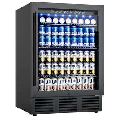 ICEVIVAL 24 Inch Beverage Refrigerator, 180 Cans Beverage Refrigerator with Glass Door, LED Light, Under Counter Refrigerator for Soda, Water, Wine, Drink Fridge for Home, Bar or Office