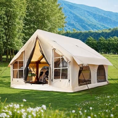 KNUO 2025 Upgraded Waterproof Inflatable Camping Tent for 5-8 People, Large Blow-Up Air Tent, No Assembly Needed Luxury Glamping House, 10x10ft Oxford Fabric