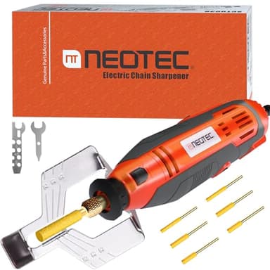 NEOTEC Electric Chainsaw Sharpener Kit Multi-Purpose Chain Saw Sharpener Tool with 6 Titanium-Plated Diamond Bits Saves Time Easy to Use De Cadena De Motosierra for All Chainsaw Chains
