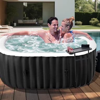 DoCred 1-2 Person Inflatable Hot Tub, 75" X 47" X 25" Oval Blow Up Portable Hot Tub with 100 Bubble Jets, Large Outdoor Spa Bathtub Set Included Heater Pump, Insulated Cover and Side Table