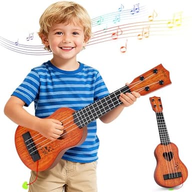 YEZI Classical Ukulele for Kids, Mini Toddler Guitar Toy with Pick, Educational Musical Instrument for Preschool Boys Girls, Early Learning Music Toy for Ages 3 4 5 6+ Years Old, Brown