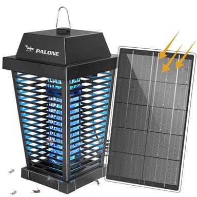 PALONE Solar Bug Zapper 4500V Electric Mosquito Zapper Outdoor, USB-C and Solar Panel Dual Charging Electric Zapper Racket, Fly Trap with UV Light for Flies Gnats Moths