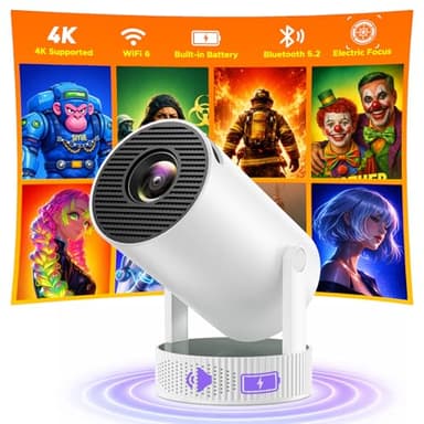 Projector with WiFi and Bluetooth, Built-in Rechargeable Battery for Outdoor, Portable Projector, 4K Projector for Bedroom, Smart Projector