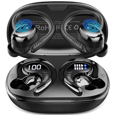 Wireless Earbuds Bluetooth 5.4 Headphones Sport, 2025 Bluetooth Earbuds with Earhooks, 50H Stereo Over Ear Buds, Earphone with 4 ENC Noise Canceling Mic, IP7 Waterproof Headset for Running/Gym/Workout