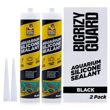 Bigrizy Guard Aquarium Silicone Sealant Black 2x10.14 Fl oz Cartridge - Aquarium Safe Silicone for Fish & Plants | 100% Waterproof, Premium, Non-Toxic, Solvent Free, Strong Bond, Fast Curing (2 Pack)