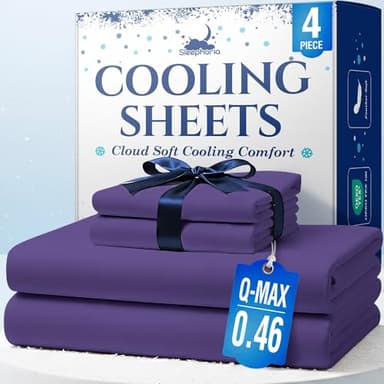SLEEPHORIA Cooling Sheets - BreezeWeave 4 PC Queen Size Cooling Bed Sheets for Hot Sleepers & Deep, Cool Rest - Cloud Soft, Silky Smooth, 16 in Deep Pocket, Ultra Durable (Regal Purple)