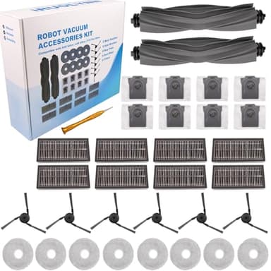 IRUOLYNN Replacement Accessories Parts Kit Compatible with Dreame L40 Ultra | X40 Ultra | Mova P10 Pro Ultra – 8 Robot Vacuum Dust Bags, 8 Mop Pads, 8 Filters, 6 Side Brushes, 2 Rubber Main Brushes