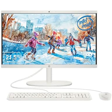 HP 22" All-in-One Desktop Computer, 8GB DDR5 RAM, 128GB UFS Storage,13th Gen Intel Quad-Core CPU, FHD VA Display, WiFi 6, Bluetooth 5.3, RJ45, USB-C (10Gbps), UHD Graphics, 720p Cam, Cashmere White