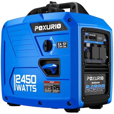 POXURIO 2450-Watt Portable Inverter Generator for Home Use, Super Quiet Small 120V Gas Generator for Camping, 1.6 Gallon Gas Tank for 8.3 Hours Use, EPA Compliant