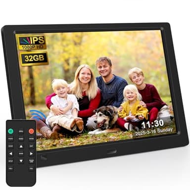 KECAG 10.1" Digital Picture Frame, 1080P IPS Digital Photo Frame, No WiFi/App Needed, Plug & Play SD Card & USB, Remote & Motion Sensor, Photos/Videos/Music, Free 32GB USB
