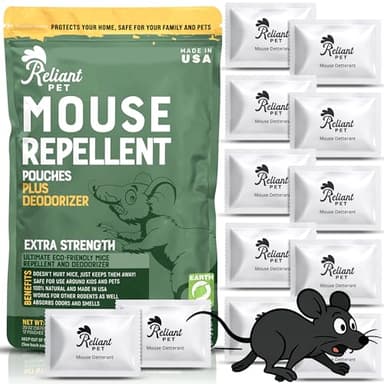 Reliant Pet Mouse Repellent Pouches - Rodent Repellent Made in USA (12 Pouches) - Keep Rodents Out of Cars Engines - Mice Repellent Indoor and Outdoor - Mouse Deterrents That Work with Peppermint Oil