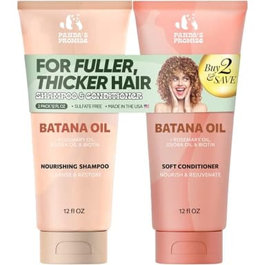 Panda's Promise Batana Oil Shampoo and Conditioner Set – Sulfate Free Batana Oil for Hair Growth – Thickening Conditioner and Shampoo for Damaged Hair, and All Hair Types, Unisex (12 fl oz Each)